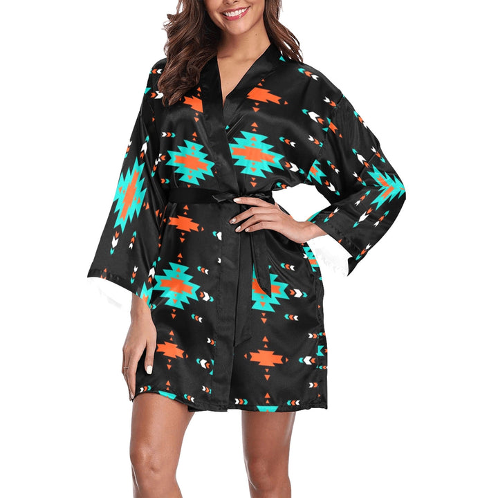 Orange Turquoise Women's Lounge Kimono Robe