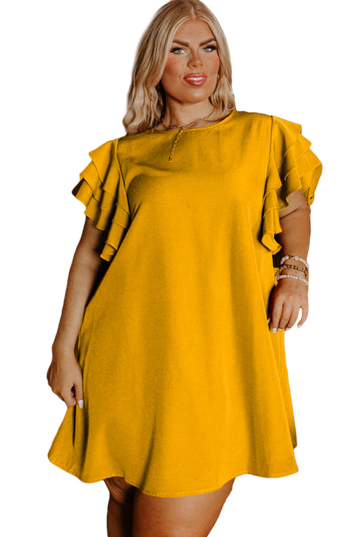 Tiered Ruffled Sleeve Plus Size Mini Dress