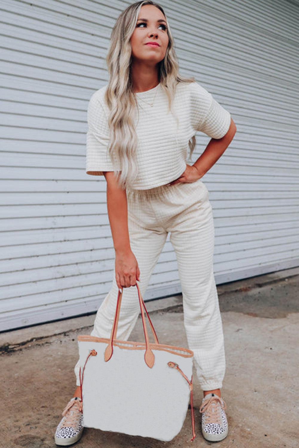 White Lattice Textured Cropped Tee