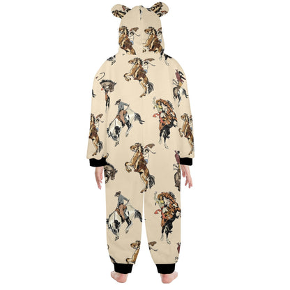 Vintage Cowgirl Big Kid Hooded Onesie Pajamas