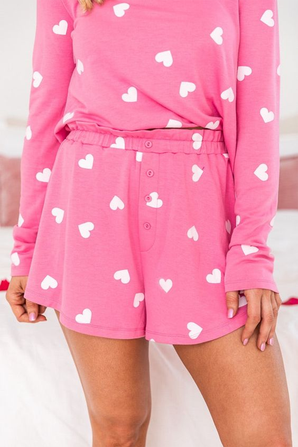 Pink Valentine Heart Print Long Sleeve Top