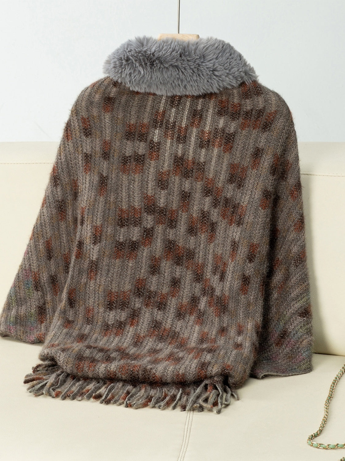 Fringe Fuzzy Open Front Poncho