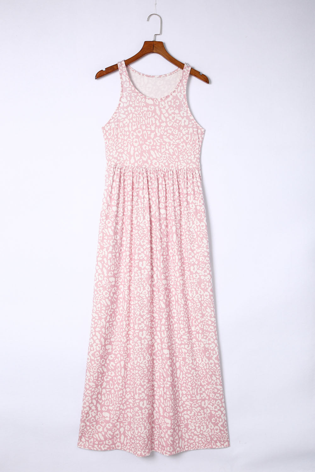 Pink Sleeveless Floor Length Leopard Print Dress