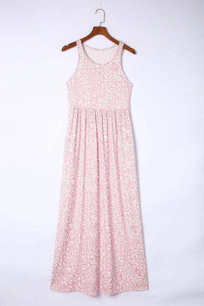 Pink Sleeveless Floor Length Leopard Print Dress