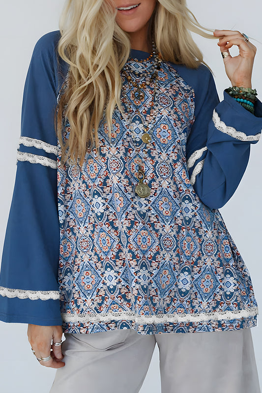Lace Patchwork Ric Rac Raglan Long Sleeve Top