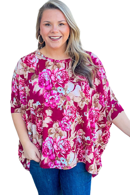 Red Floral Print Half Sleeve Blouse