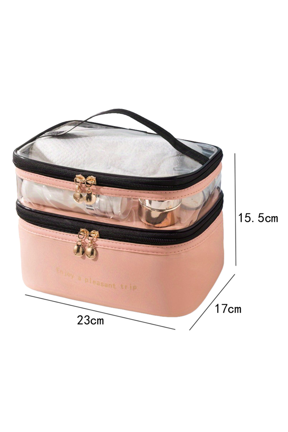 Pink Waterproof PVC Double Layer Cosmetic Bag