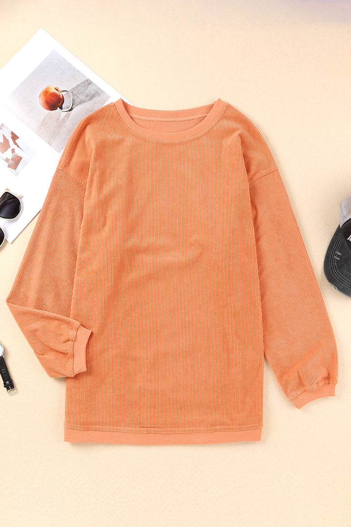 Apricot Drop Shoulder Ribbed Oversized Sweatshirt