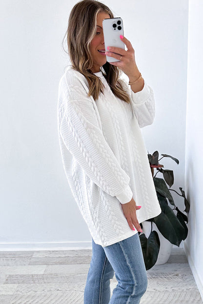 White Textured Loose Plus Size Long Sleeve Top