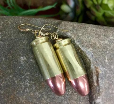 9mm Bullet Earrings, Dangle Bullet Earrings , Gold Plated Stainless Steel Earwires, Bullet and Casing Earrings, Christmas Gift, Custom, Real