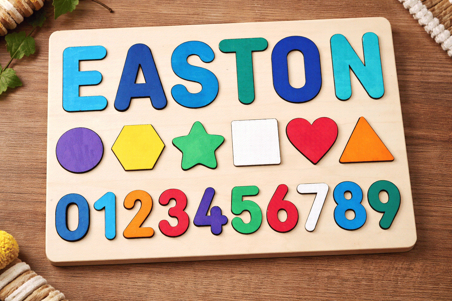 Personalized Shapes and Numbers Wooden Puzzle