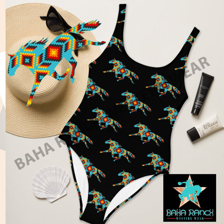 Yeehaw Aztec Horse One Piece Swimsuit