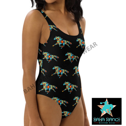 Yeehaw Aztec Horse One Piece Swimsuit