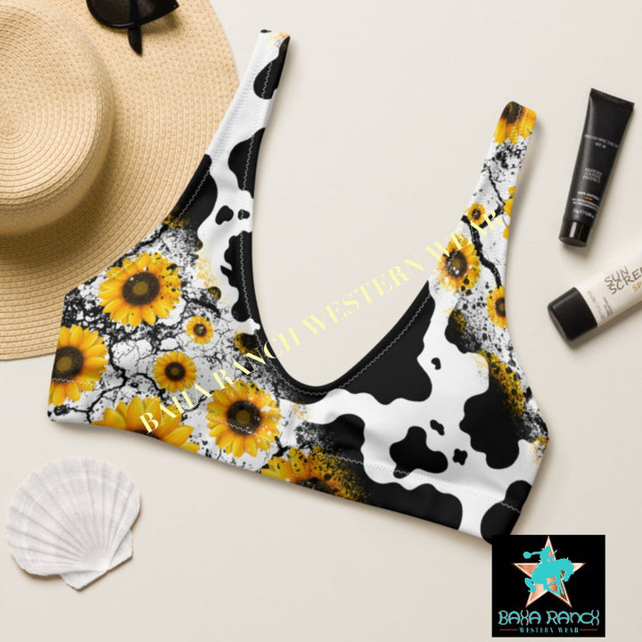 Yeehaw Cow Print Sunflower Bikini Top