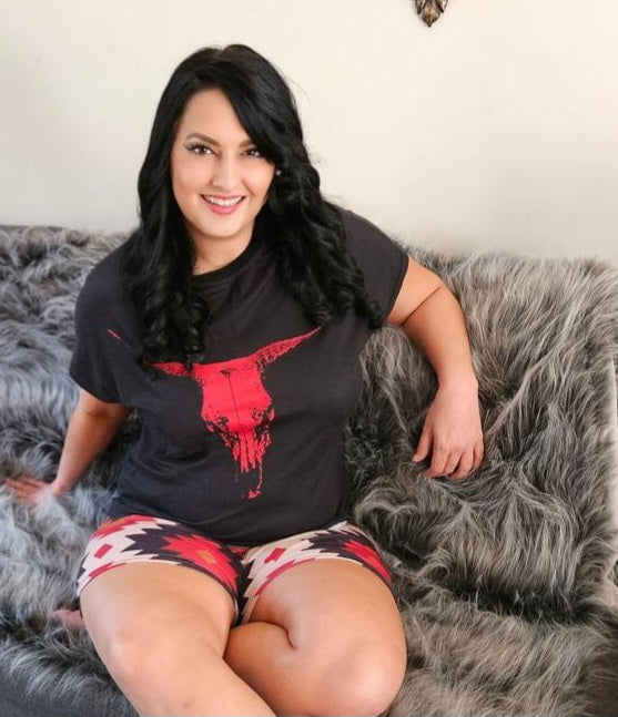 Red Aztec Bull Women's Western Top and Short Pajama Set