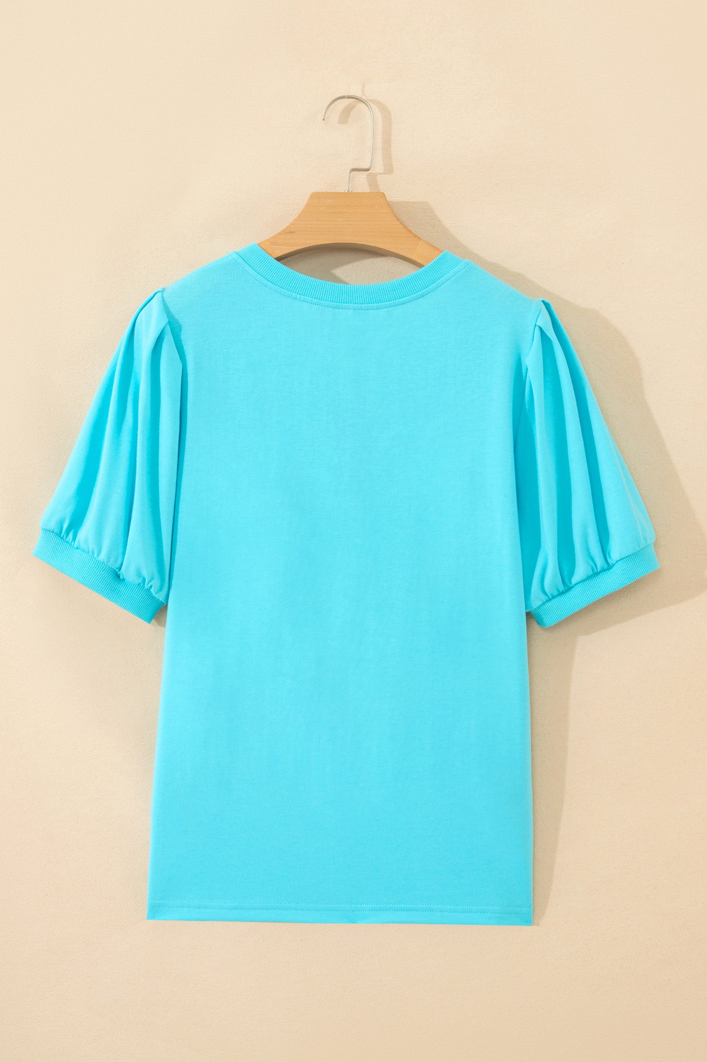 Solid Color V-Neck Short Puff Sleeve Blouse