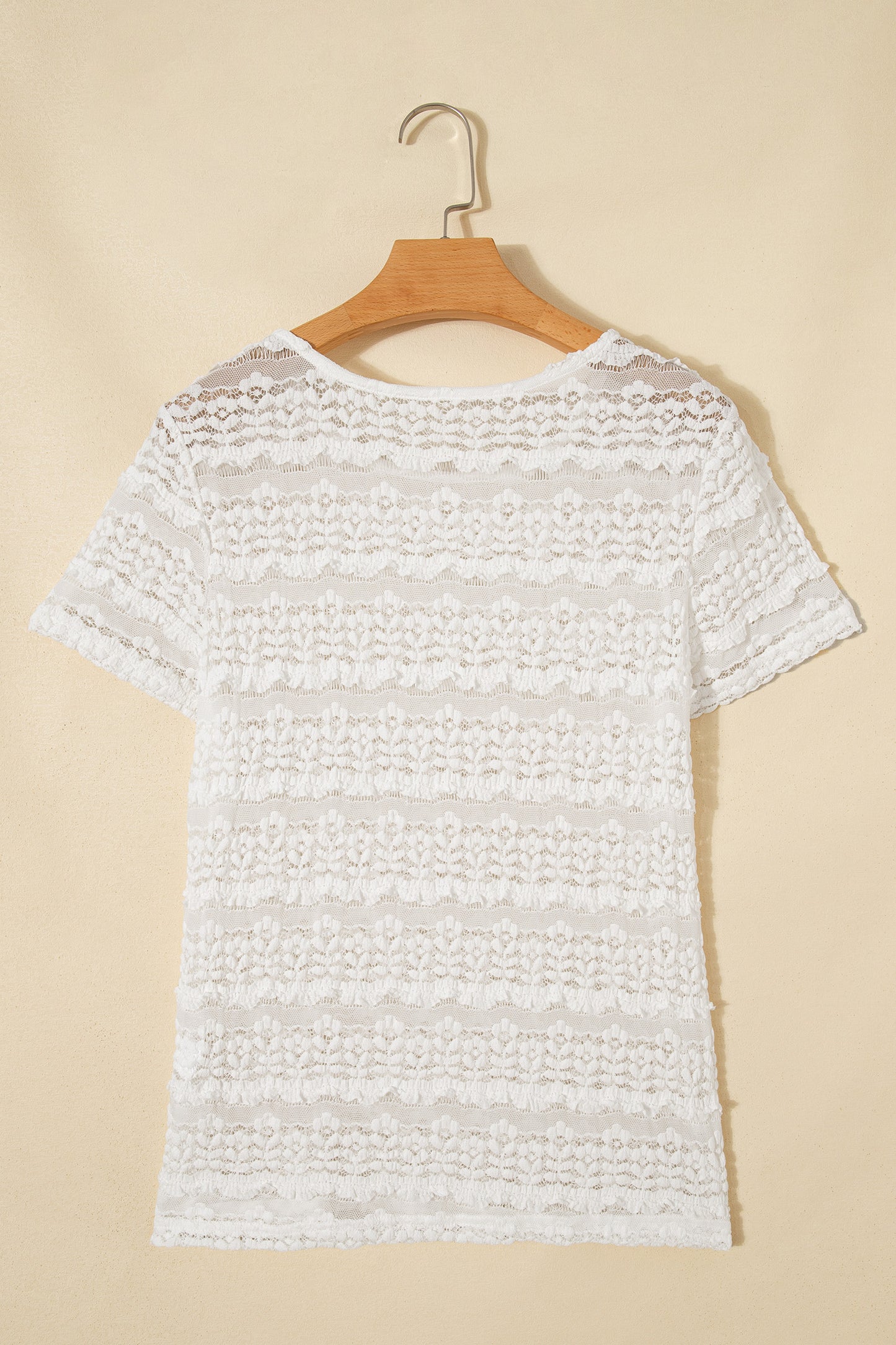 White sheer lace short sleeve top - fabric texture detail