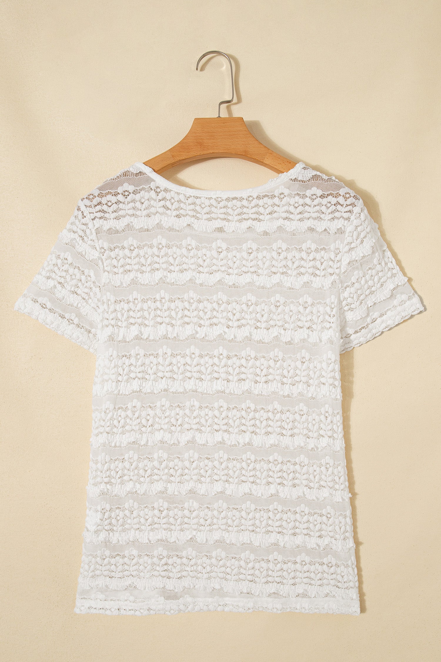 White sheer lace short sleeve top - fabric texture detail