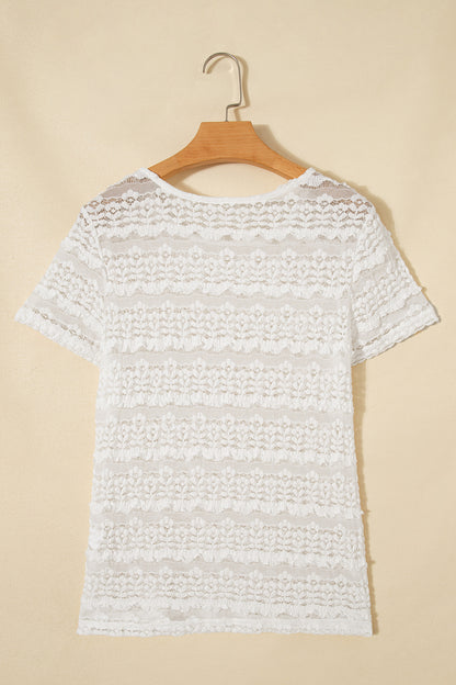 White sheer lace short sleeve top - fabric texture detail