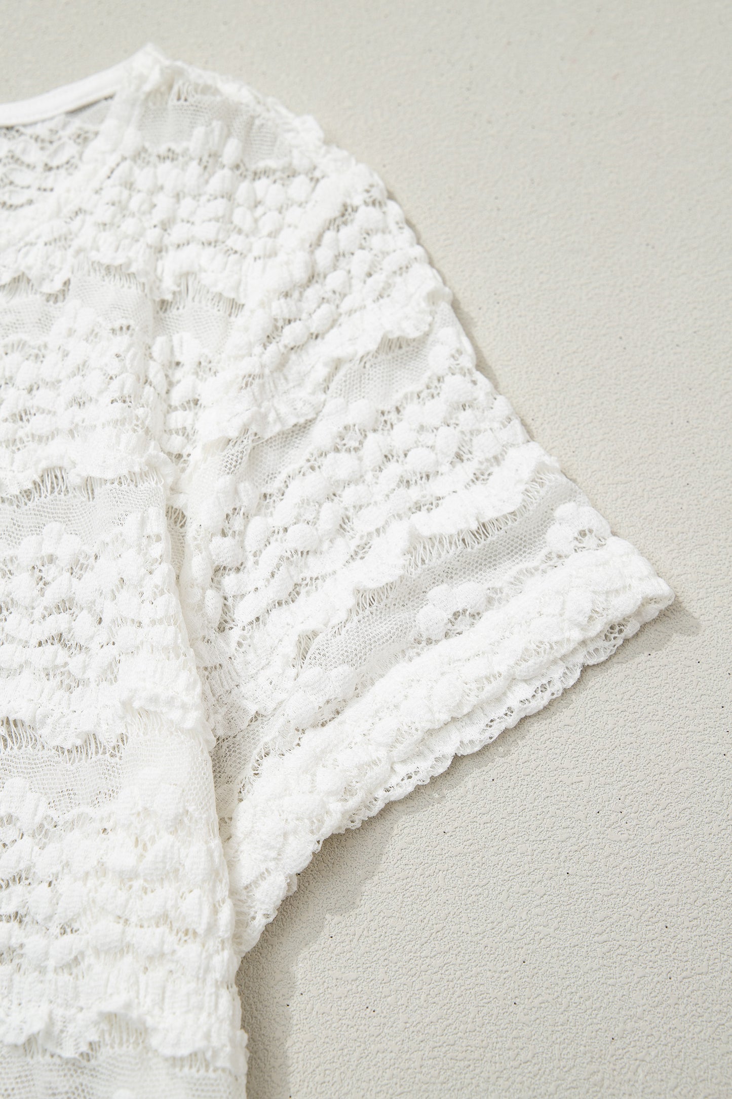 White sheer lace short sleeve top - lace texture close up