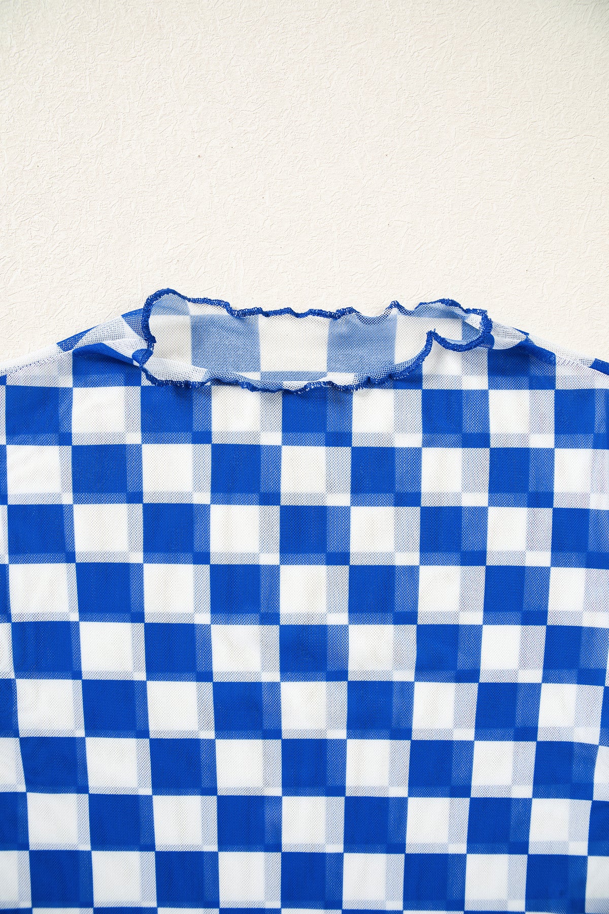 Royal Blue Checkerboard Mesh Long Sleeve Top