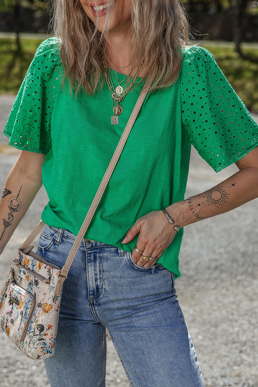Bright Green Eyelet Embroidered Shift Top