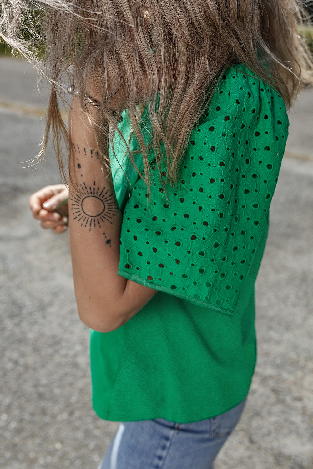 Bright Green Eyelet Embroidered Shift Top