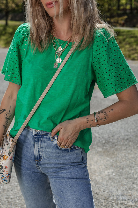 Bright Green Eyelet Embroidered Shift Top