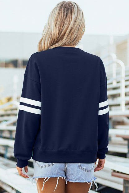 Navy Blue Varsity Striped Oversized Sweatshirt