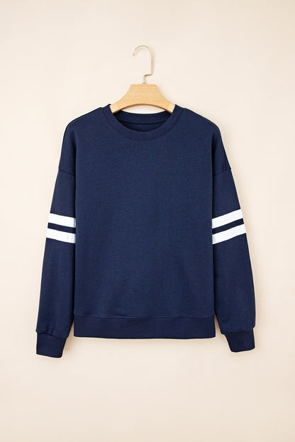 Navy Blue Varsity Striped Oversized Sweatshirt