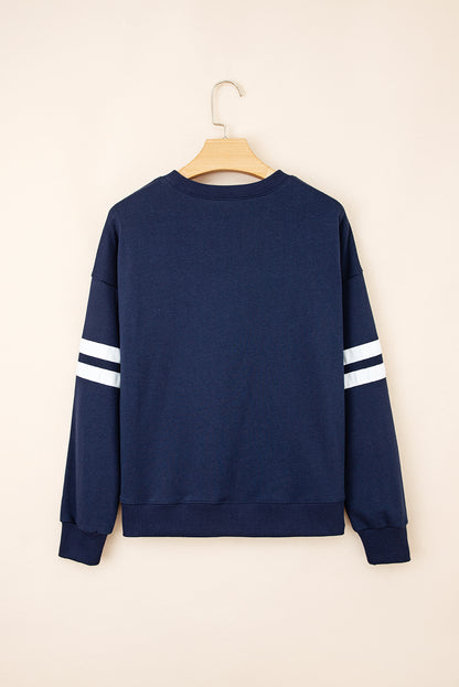 Navy Blue Varsity Striped Oversized Sweatshirt