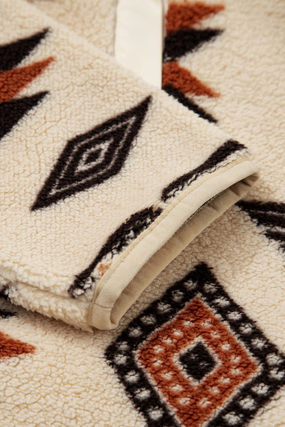 Back view of beige western geometric pullover