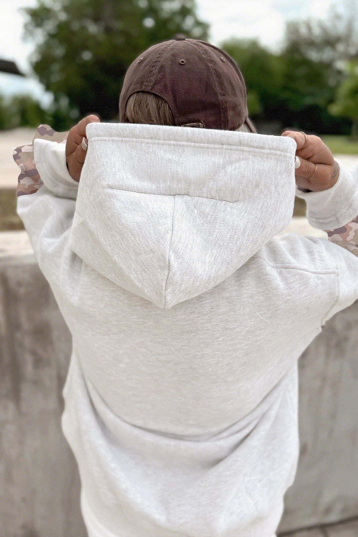 Light Gray Camo Sleeve Patchwork Hoodie