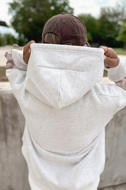 Light Gray Camo Sleeve Patchwork Hoodie