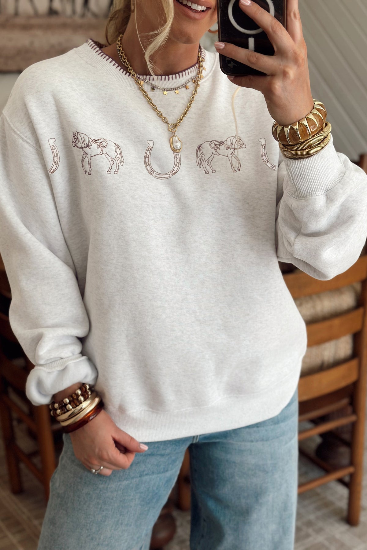Horses & Horseshoes Embroidered Western Sweatshirt