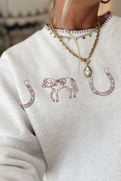 Horses & Horseshoes Embroidered Western Sweatshirt