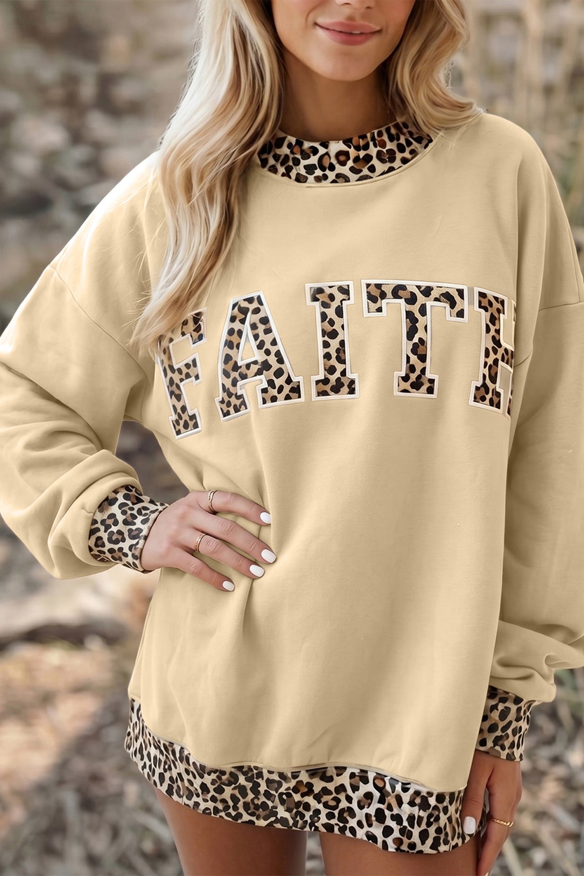 FAITH Leopard Trim Oversized Sweatshirt