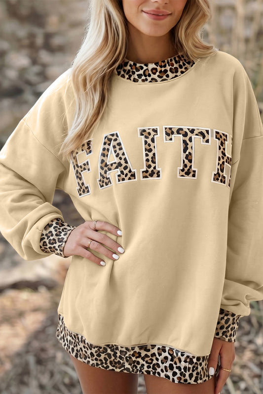 FAITH Leopard Trim Oversized Sweatshirt