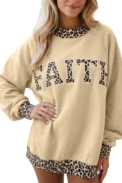 FAITH Leopard Trim Oversized Sweatshirt