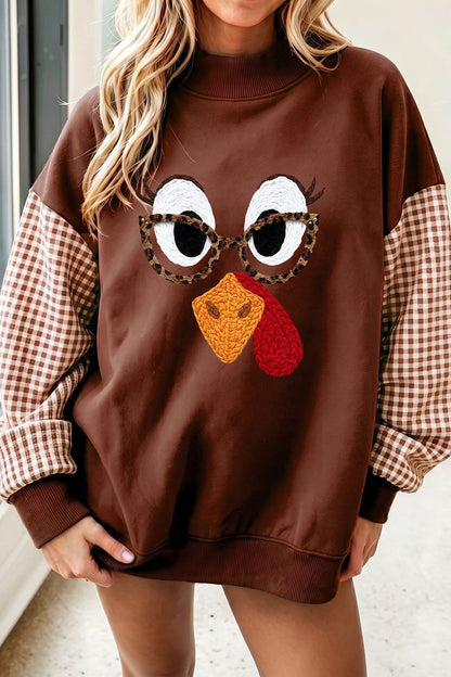 Thanksgiving Turkey Plaid Sleeve Sweatshirt