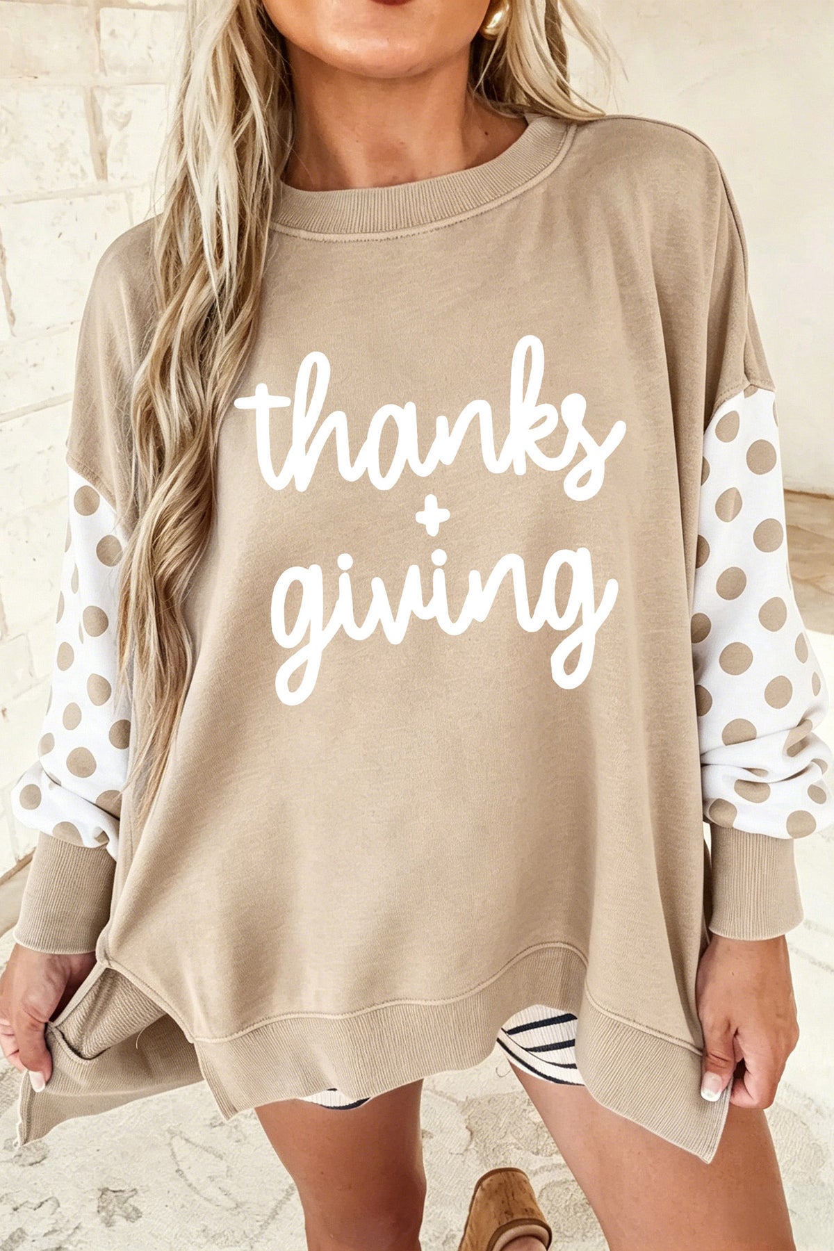 Thanks + Giving Khaki Patchwork Sweatshirt