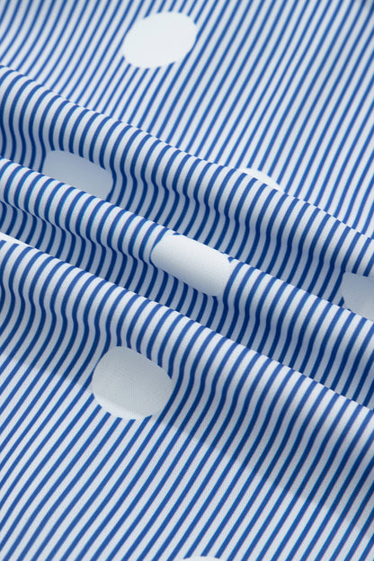 Sky Blue Stripe & Polka Dot Ruffle Sleeve Shirt