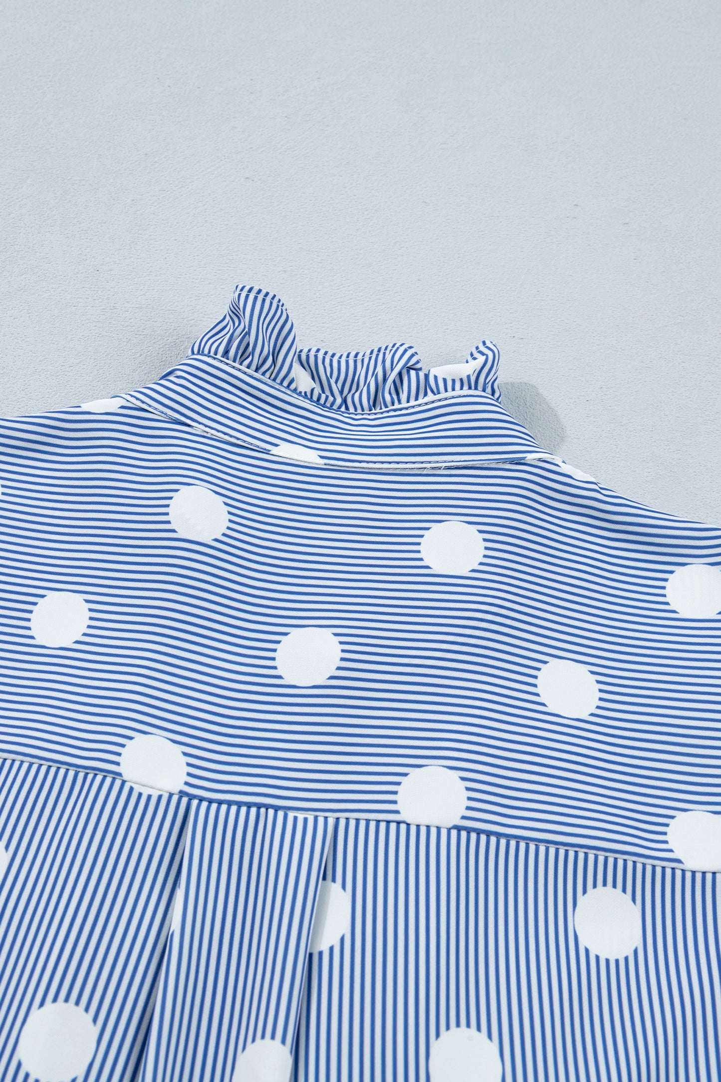 Sky Blue Stripe & Polka Dot Ruffle Sleeve Shirt