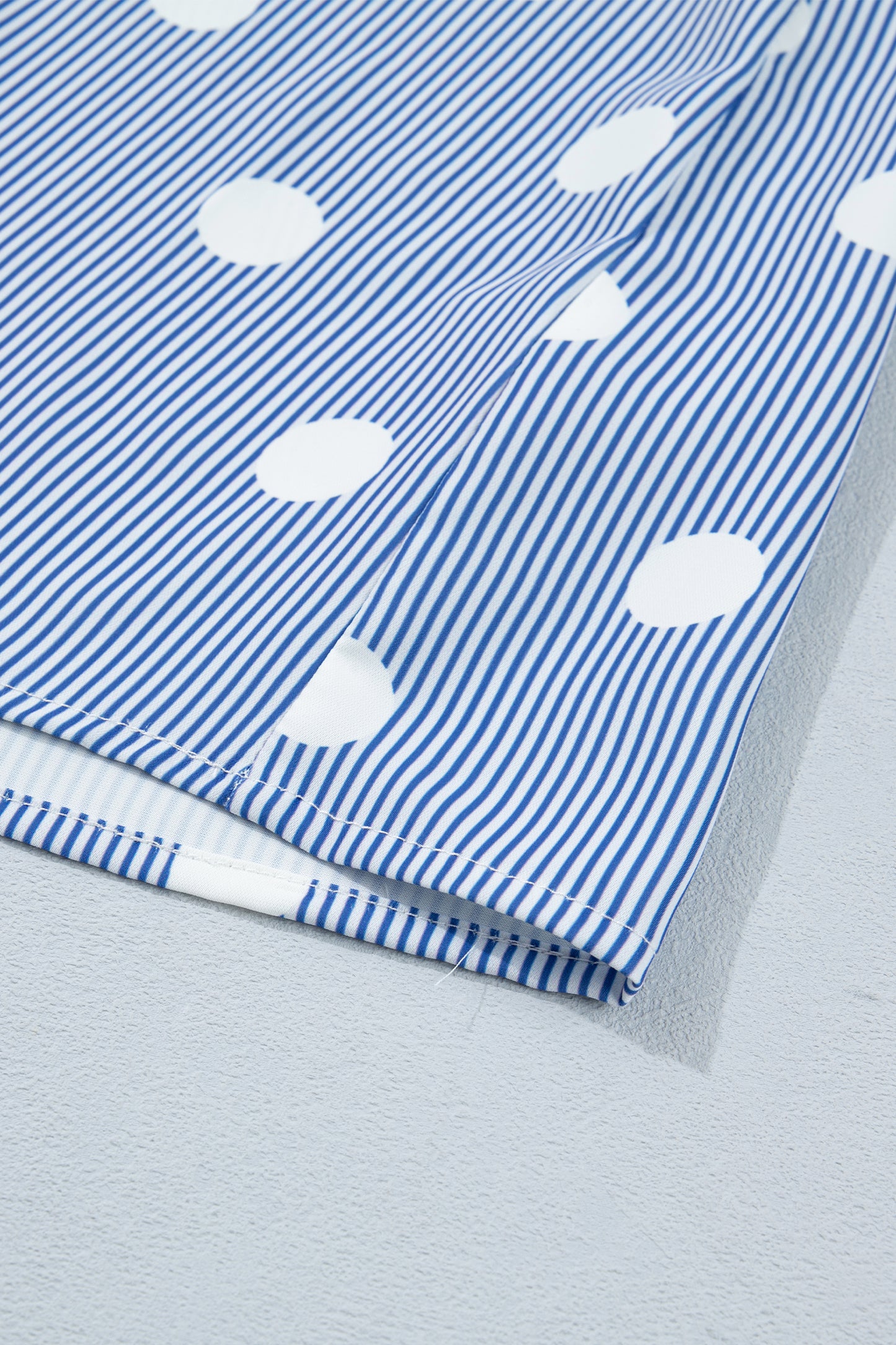 Sky Blue Stripe & Polka Dot Ruffle Sleeve Shirt