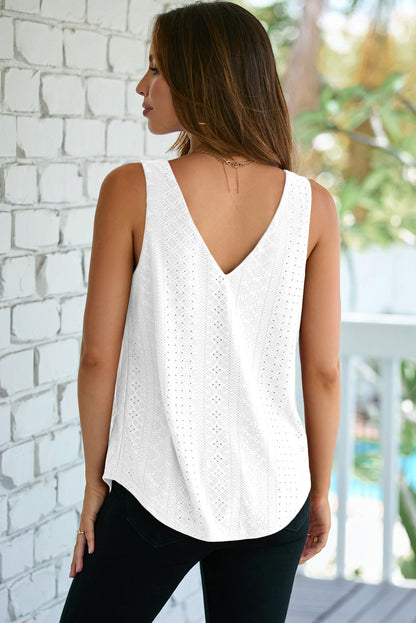 White Eyelet Knit V Neck Tank Top