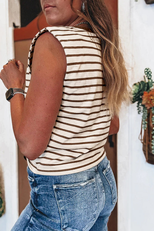 Striped Round Neck Trim Loose Tank Top