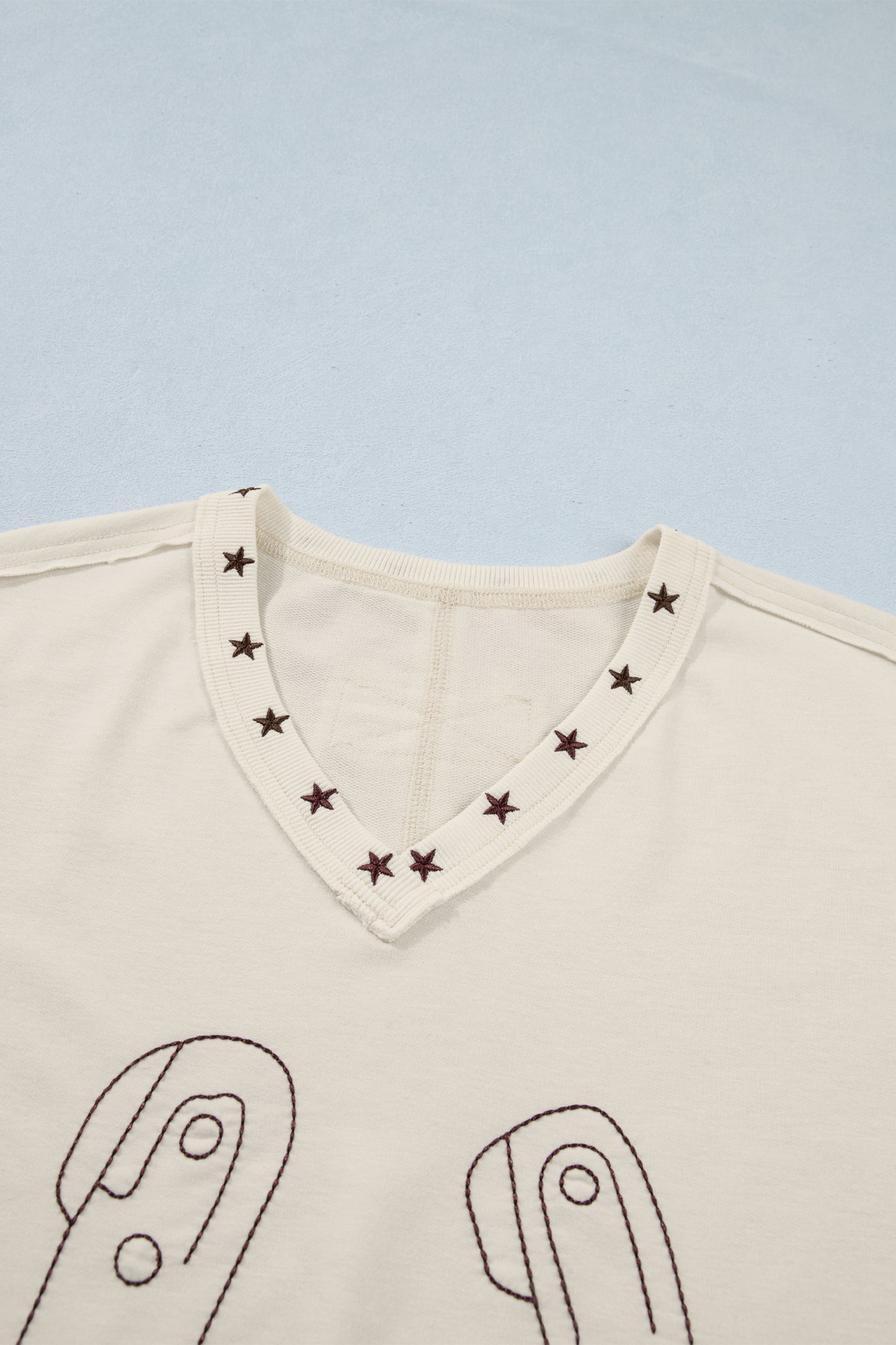 White Horseshoe Embroidered Star Trim Tank Top