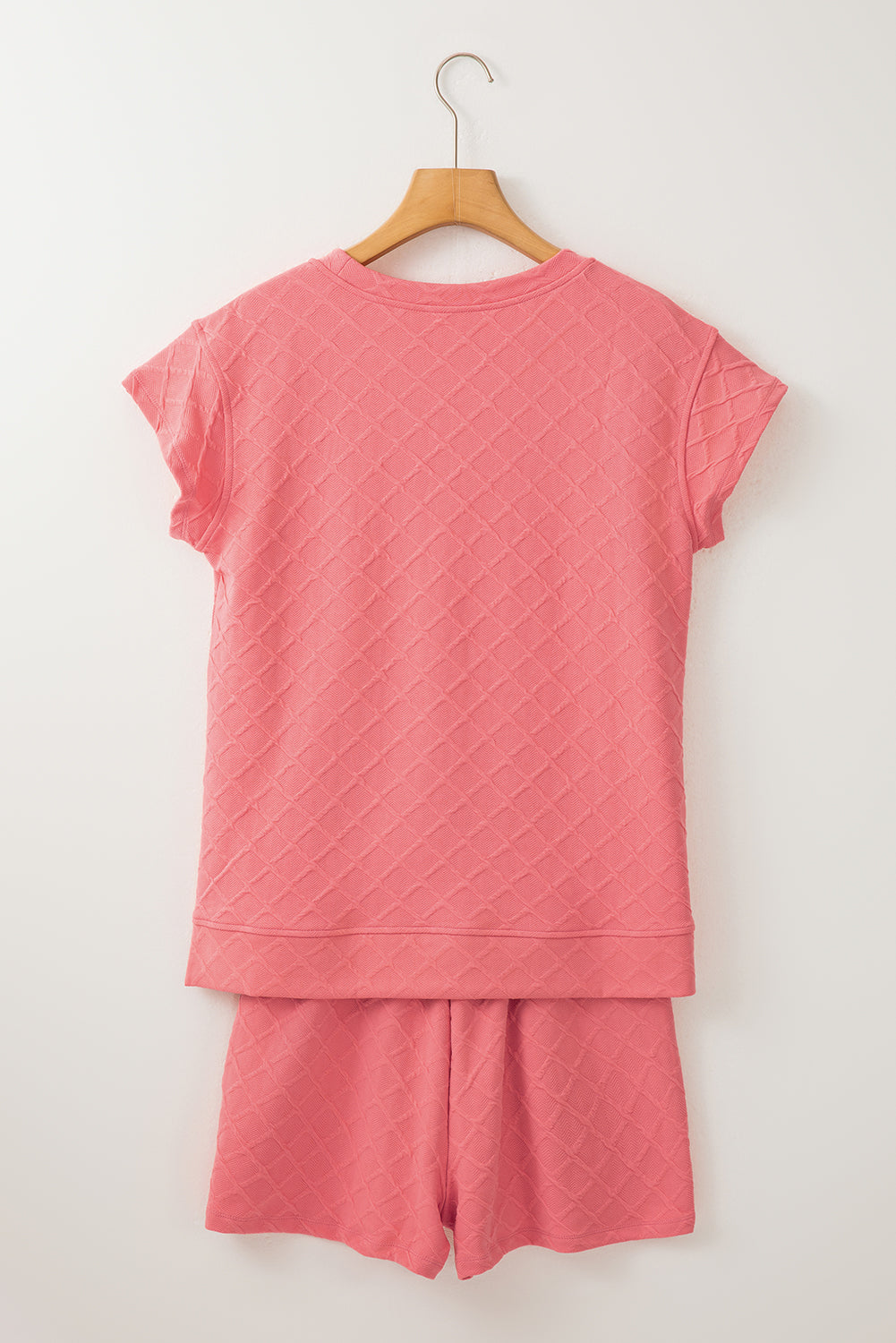 Pale Chestnut Checkered Textured Tee & Drawstring Shorts Set