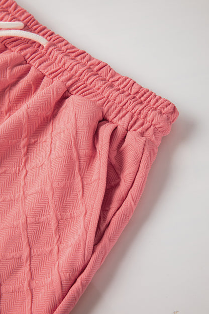 Pale Chestnut Checkered Textured Tee & Drawstring Shorts Set
