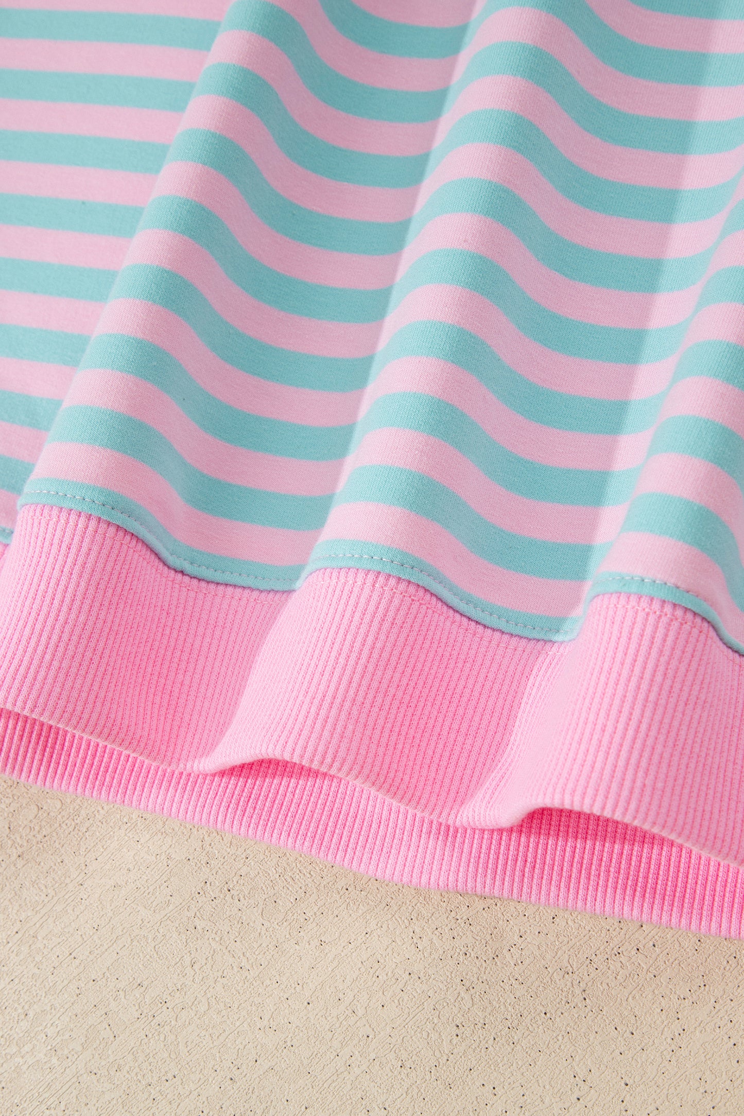 Pink Stripe Color Block Detail Long Sleeve Pullover & Elastic Waist Shorts Set